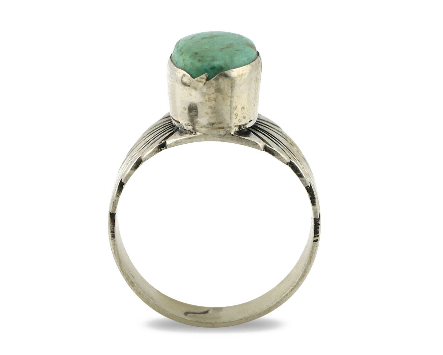 Navajo Ring .925 Silver Kingman Turquoise Artist Signed Apache C.80's