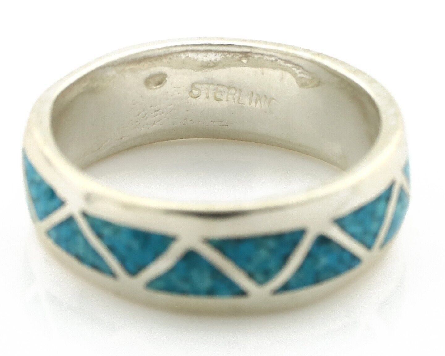 Navajo Chip Inlay Ring 925 Silver Sleeping Beauty Turquoise Artist Silver Cloud