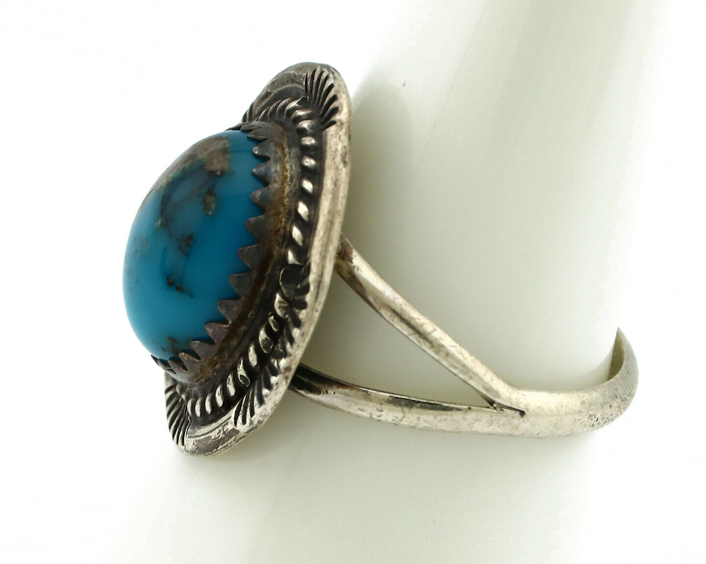 Navajo Ring .925 Silver Natural Blue Turquoise Native American Artist C.80's