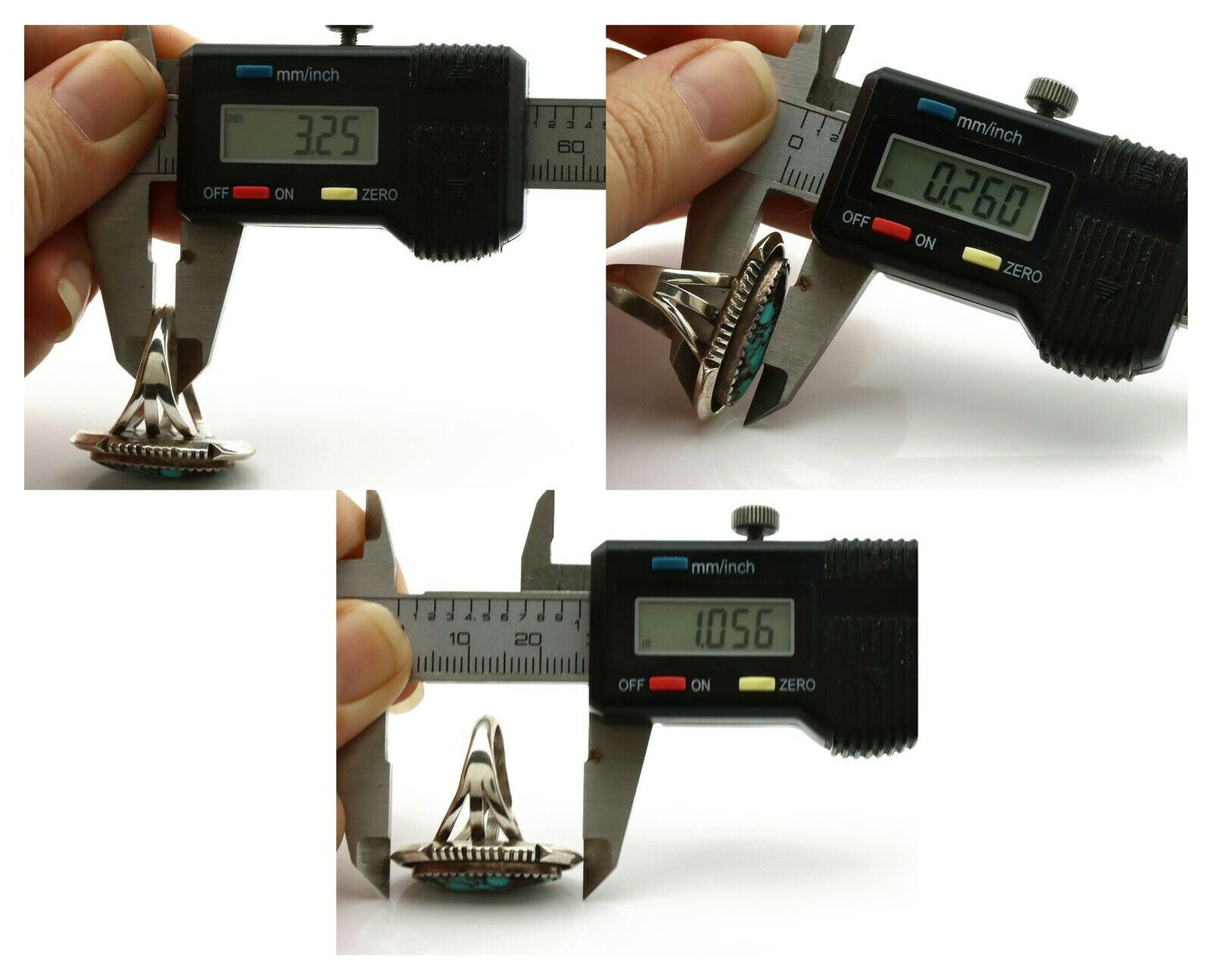 Navajo Ring .925 Silver Spiderweb Turquoise Artist Signed B C.1980's