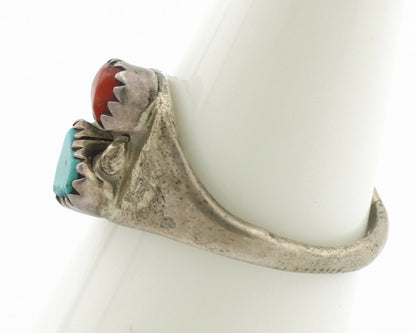 Zuni Ring .925 Silver Natural Turquoise & Coral Native American Artist C.1980's