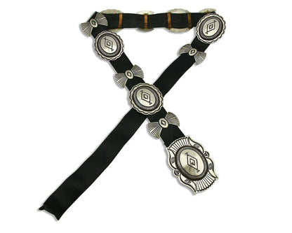 Navajo Concho Belt .925 Silver Hand Stamped Artist Signed R. Martinez C.80's