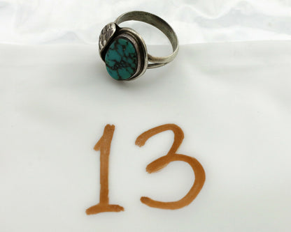 Navajo Ring .925 Silver Spiderweb Turquoise Artist Signed CG01 C.1980's