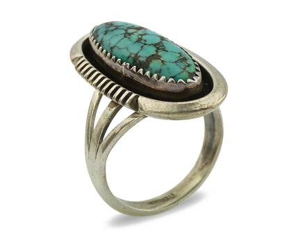 Navajo Ring .925 Silver Spiderweb Turquoise Native American Artist C.1980's