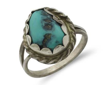 Navajo Handmade Ring .925 Silver Kingman Turquoise Native Artist C.80's