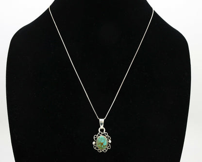 Navajo Kingman Turquoise Pendant .925 Silver Hand Stamped Signed Gecko C.80's