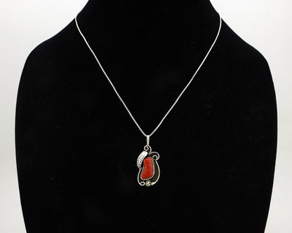 Navajo Necklace 925 Silver Red Medterranean Signed Josephine Rojas C.80's