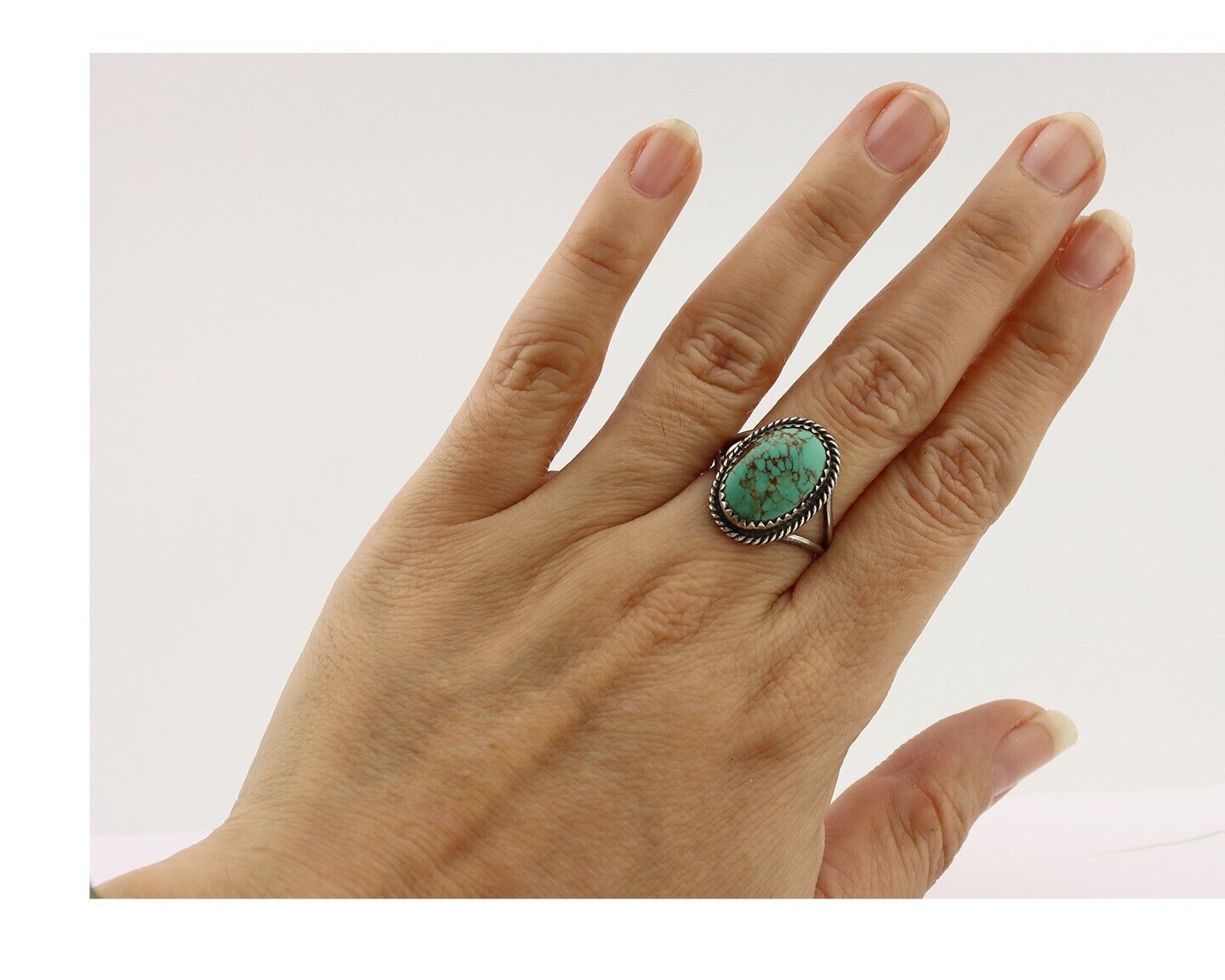 Navajo Handmade Ring 925 Silver Kingman Turquoise Artist Signed MC C.80's