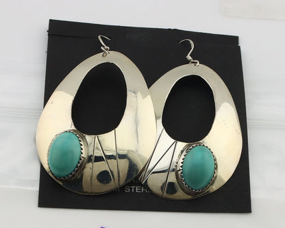 Navajo Handmade Earrings 925 Silver Blue Turquoise Signed Vera Jane C.80's