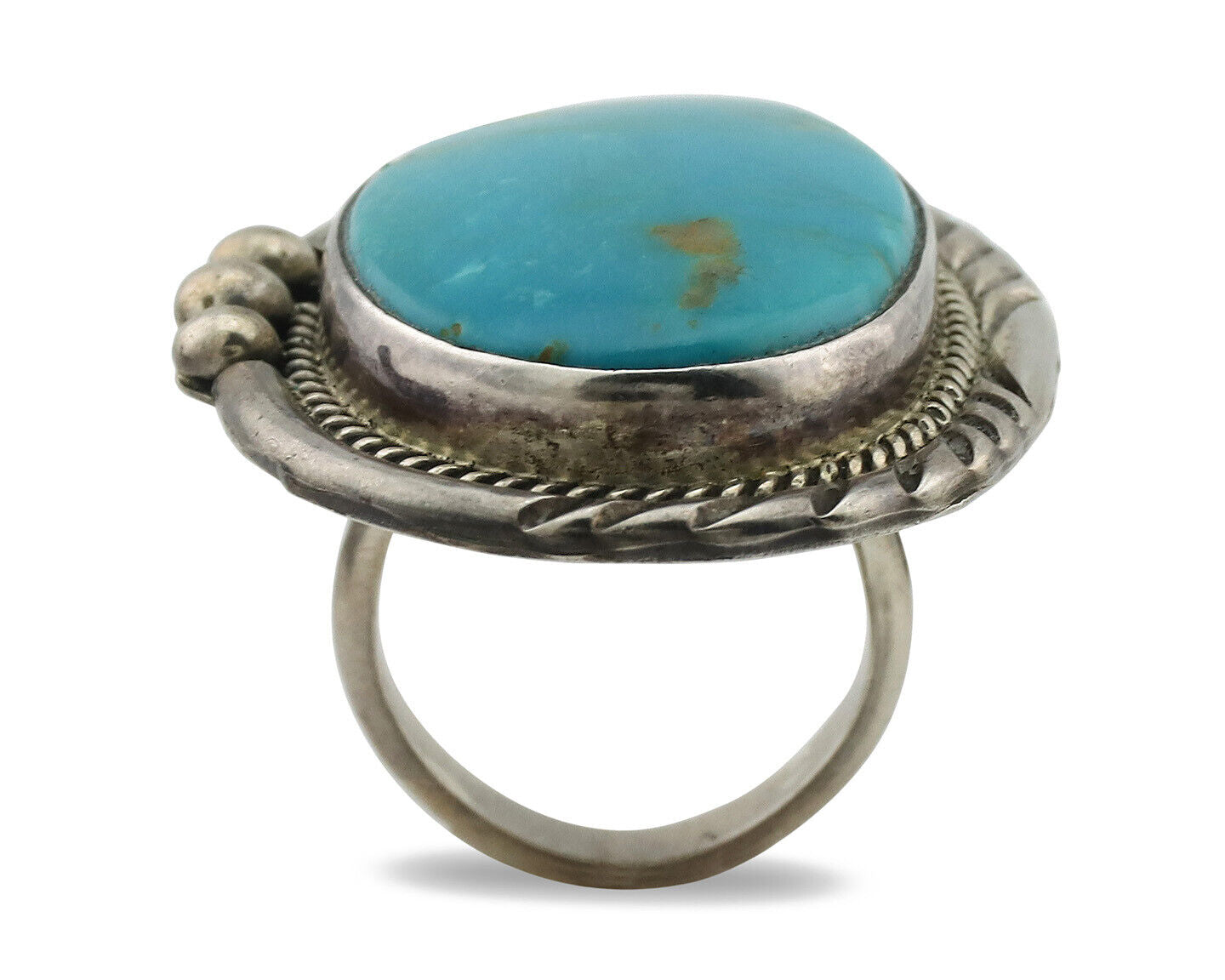 Navajo Ring .925 Silver Natural Turquoise Artist Signed KH C.80s