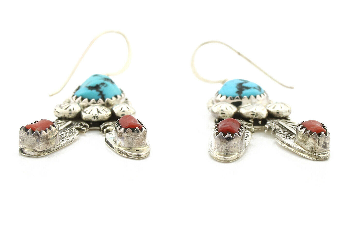 Navajo Earrings .925 Silver Blue Nugget Turquoise Artist Signed Running Bear C80