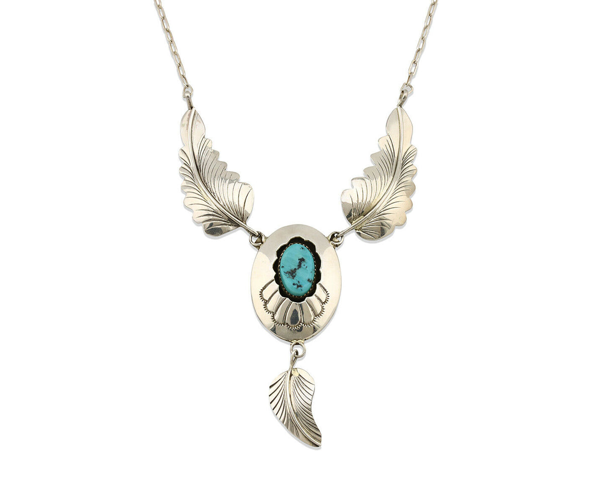 Navajo Necklace .925 Silver Sleeping Beauty Turquoise Artist Signed M C.80's