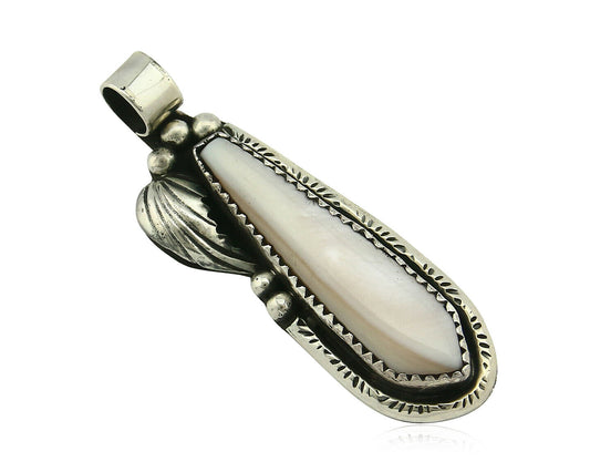 Navajo Pendant .925 Silver Real Natural Pink Mussel Signed Yazzie C.80's
