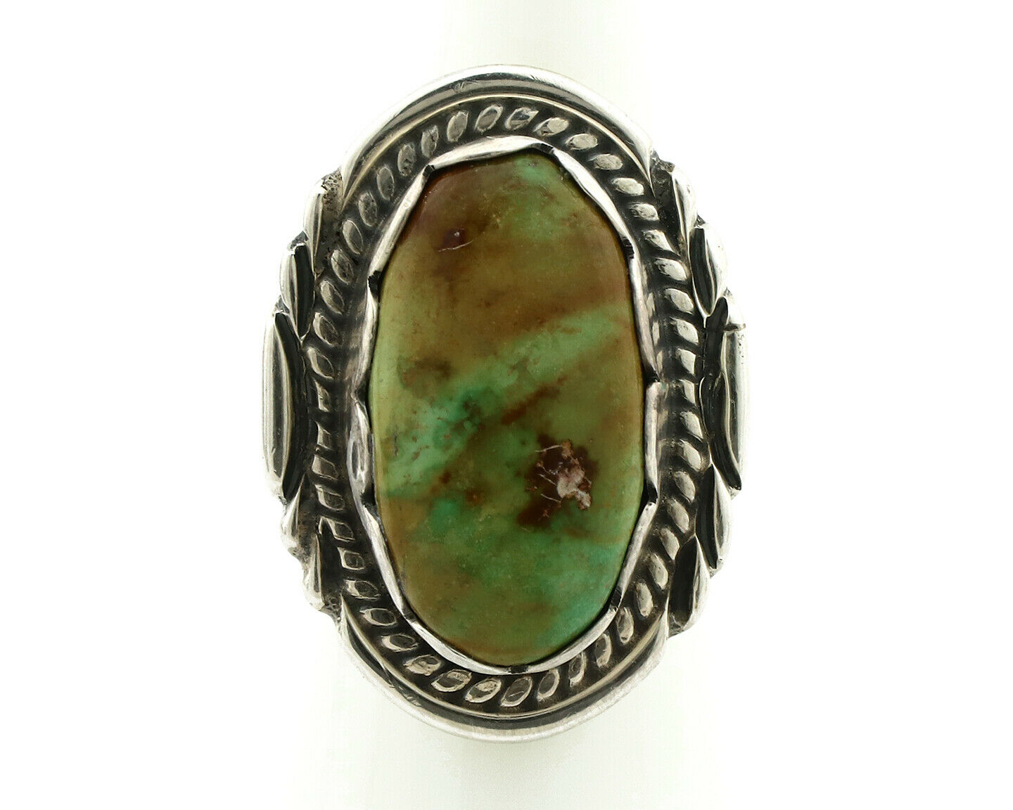Navajo Ring .925 Silver Natural Uncolored Green Turquoise Signed Apache C.80's