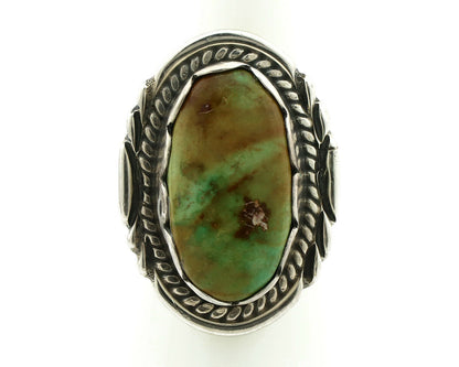 Navajo Ring .925 Silver Natural Uncolored Green Turquoise Signed Apache C.80's