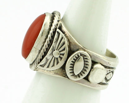 Navajo Ring 925 Silver Natural Mediterranean Coral Artist Signed Tobe Turpen C80
