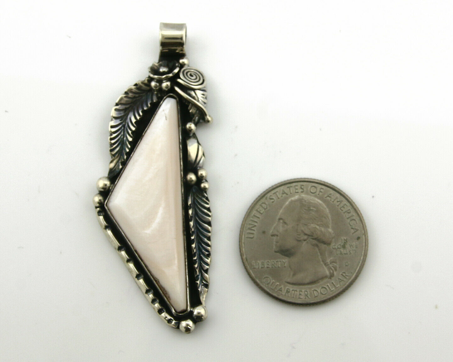 Navajo Pendant .925 Silver Real Natural Pink Mussel Signed Yazzie C.80's