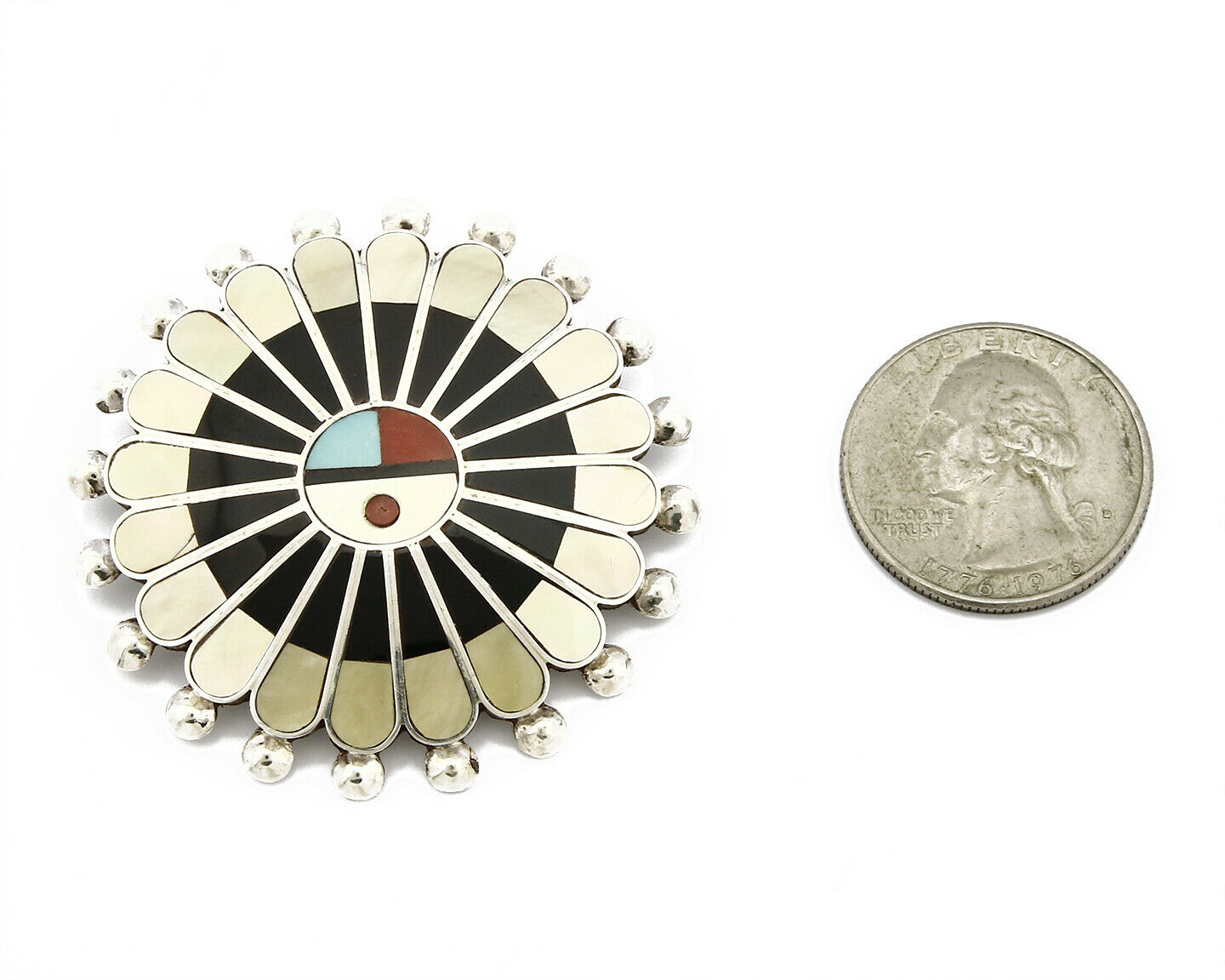 Zuni Signed Artist Victoria Unkestine Inlaid .925 SOLID Silver Tewa Pendant Pin