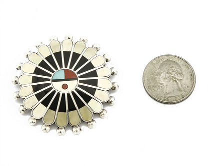 Zuni Signed Artist Victoria Unkestine Inlaid .925 SOLID Silver Tewa Pendant Pin