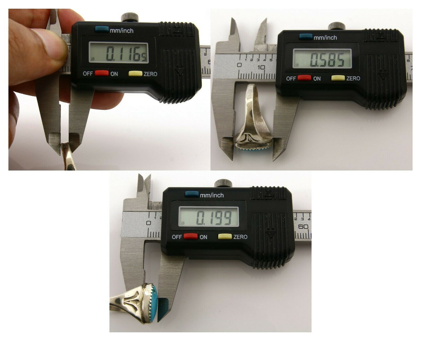 Zuni Ring .925 Silver Kingman Turquoise Hand Stamped Native American C.80's