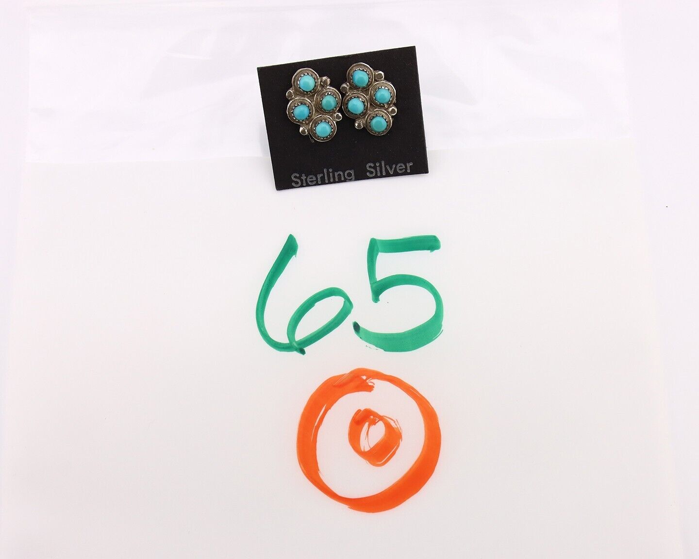 Zuni Earrings 925 Silver Sleeping Beauty Turquoise Native American Artist C.80's