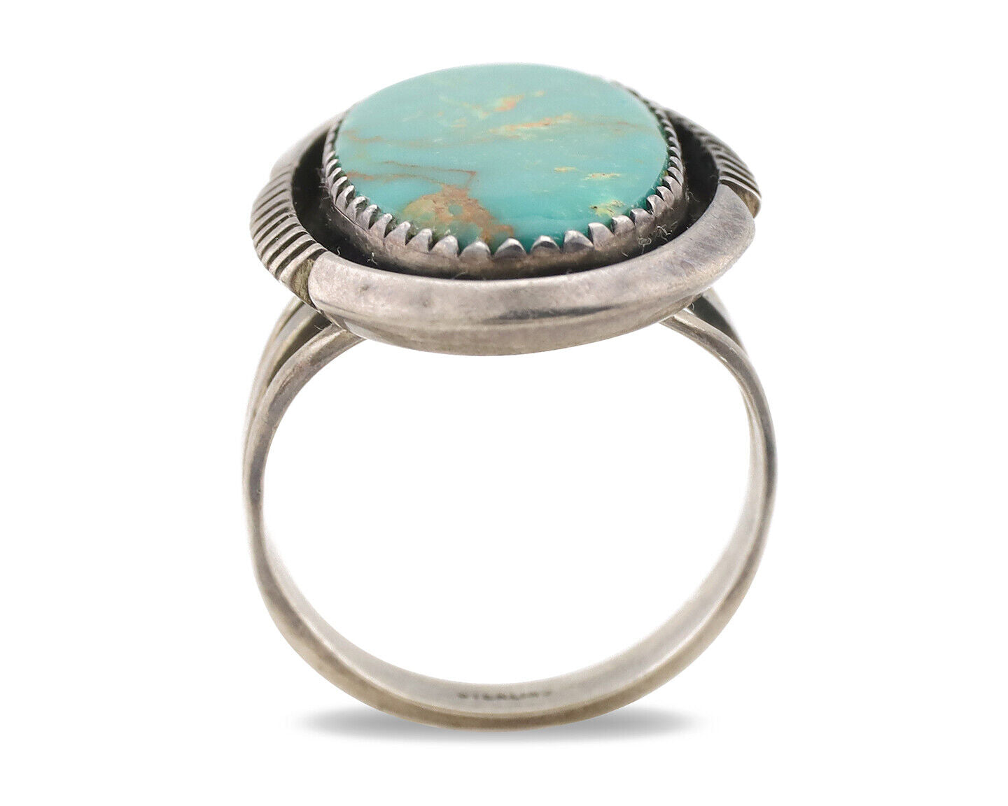 Navajo Ring .925 Silver Kingman Turquoise Native American Artist C.1980's