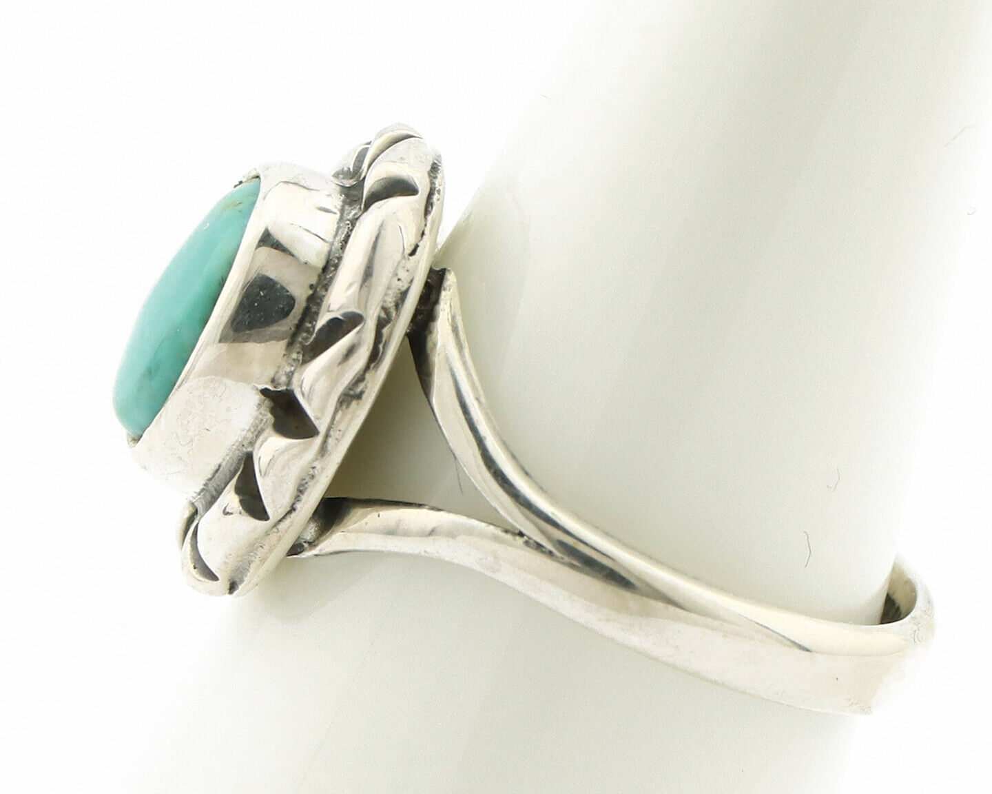 Navajo Ring .925 Silver Kingman Turquoise Artist Signed Gecko C.90's