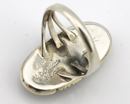 Navajo Ring 925 Silver Natural Malachite Artist Signed William Denetdale C80s