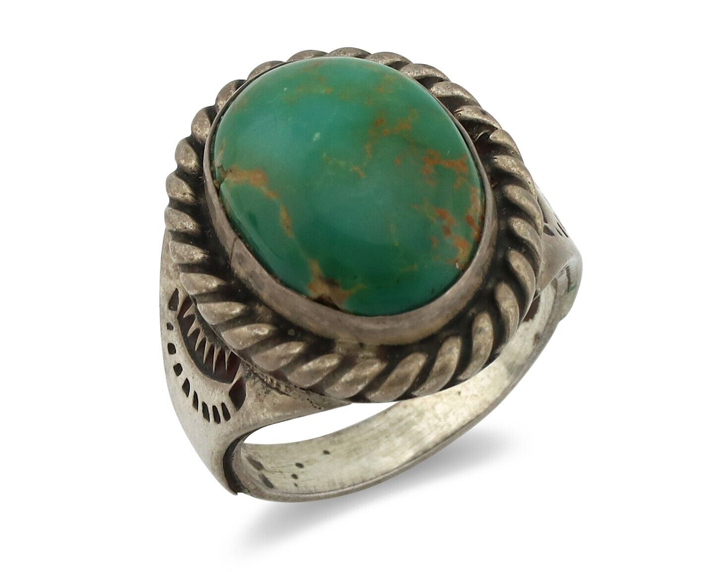 Navajo Ring .925 Silver Blue Gem Turquoise Native American Signed C.80's
