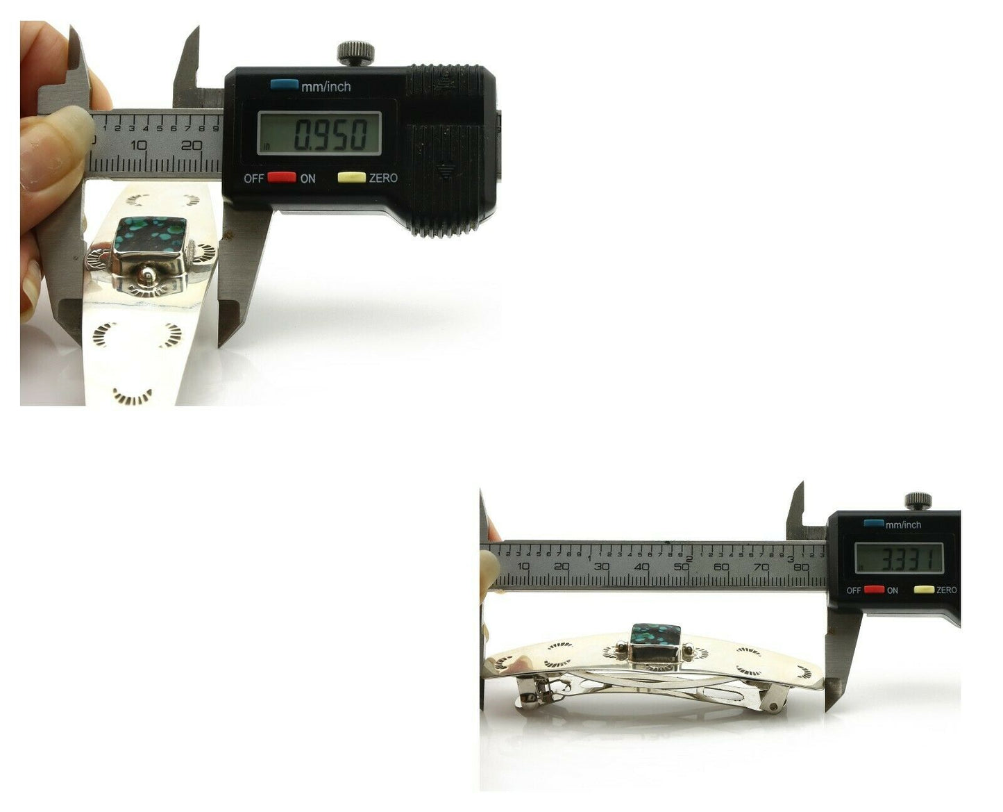 Navajo Hair Clip .925 Silver Green Spiderweb Turquoise Barrette C.80's