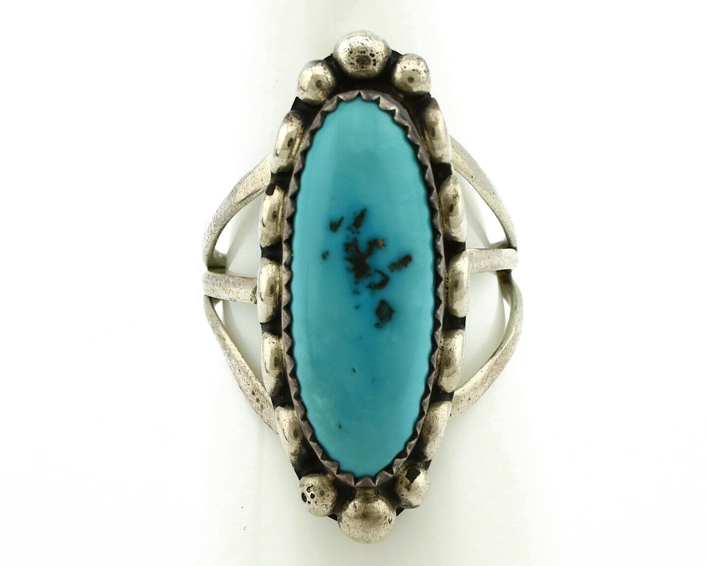 Navajo Ring .925 Silver Natural Blue Turquoise Artist Signed SC C.80's