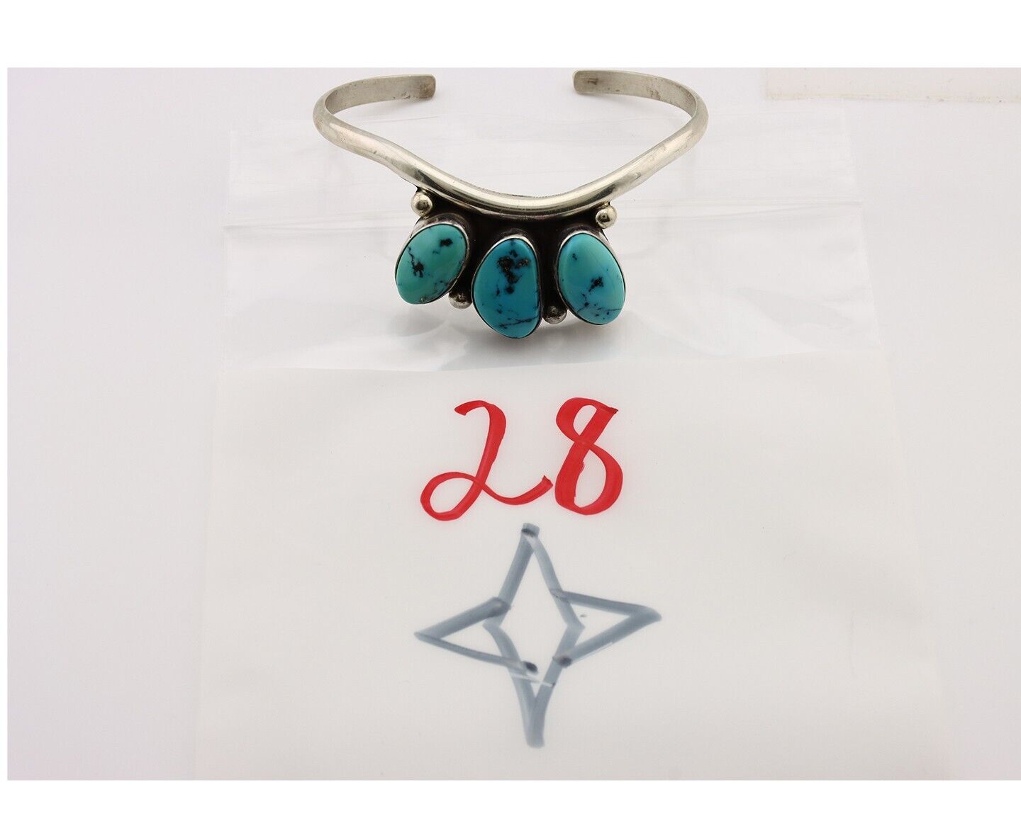 Navajo Bracelet 925 Silver Blue Kingman Turquoise Artist Signed E SANDAVOL C80s