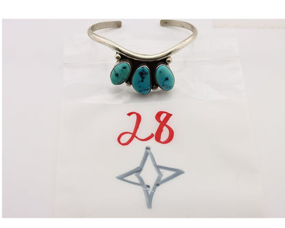 Navajo Bracelet 925 Silver Blue Kingman Turquoise Artist Signed E SANDAVOL C80s