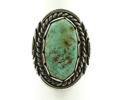 Navajo Ring .925 Silver Natural Uncolored Green Turquoise Signed Apache C.80's