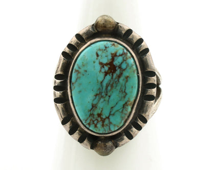 Navajo Ring .925 Silver Kingman Turquoise Artist Signed Gecko C.1980's