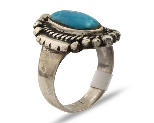 Navajo Ring 925 Silver Blue Gem Turquoise Artist Signed RR C.80's