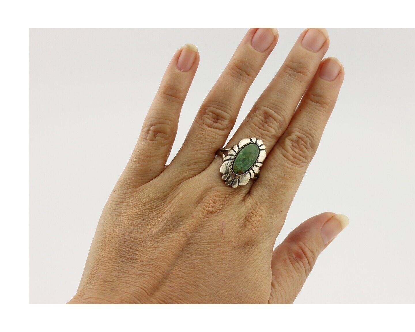 Navajo Ring .925 Silver Manassas Turquoise Artist Signed C Montoya C.80's