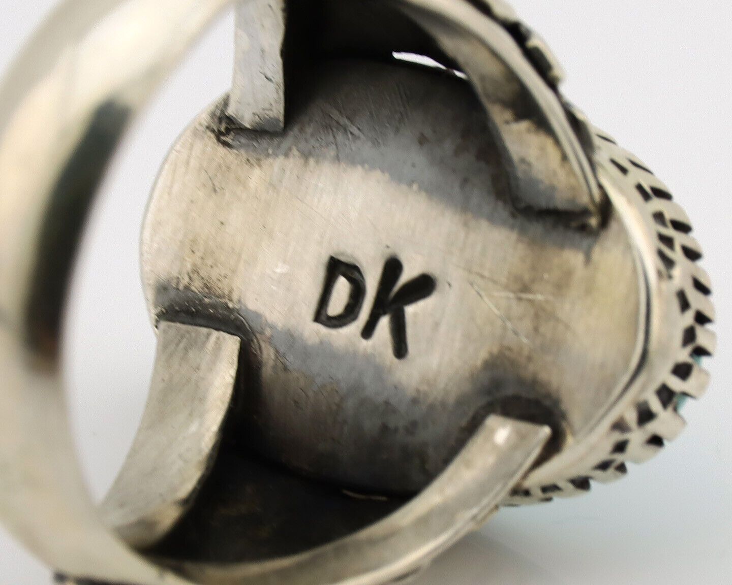 Navajo Ring .925 Silver Sleeping Beauty Turquoise Artist Signed DK C.80's
