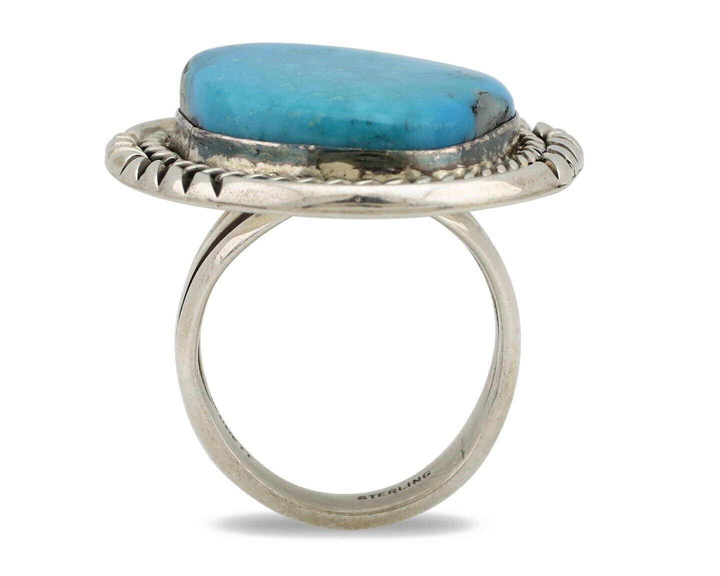 Navajo Ring 925 Silver Blue Turquoise Native American Artist C.80's