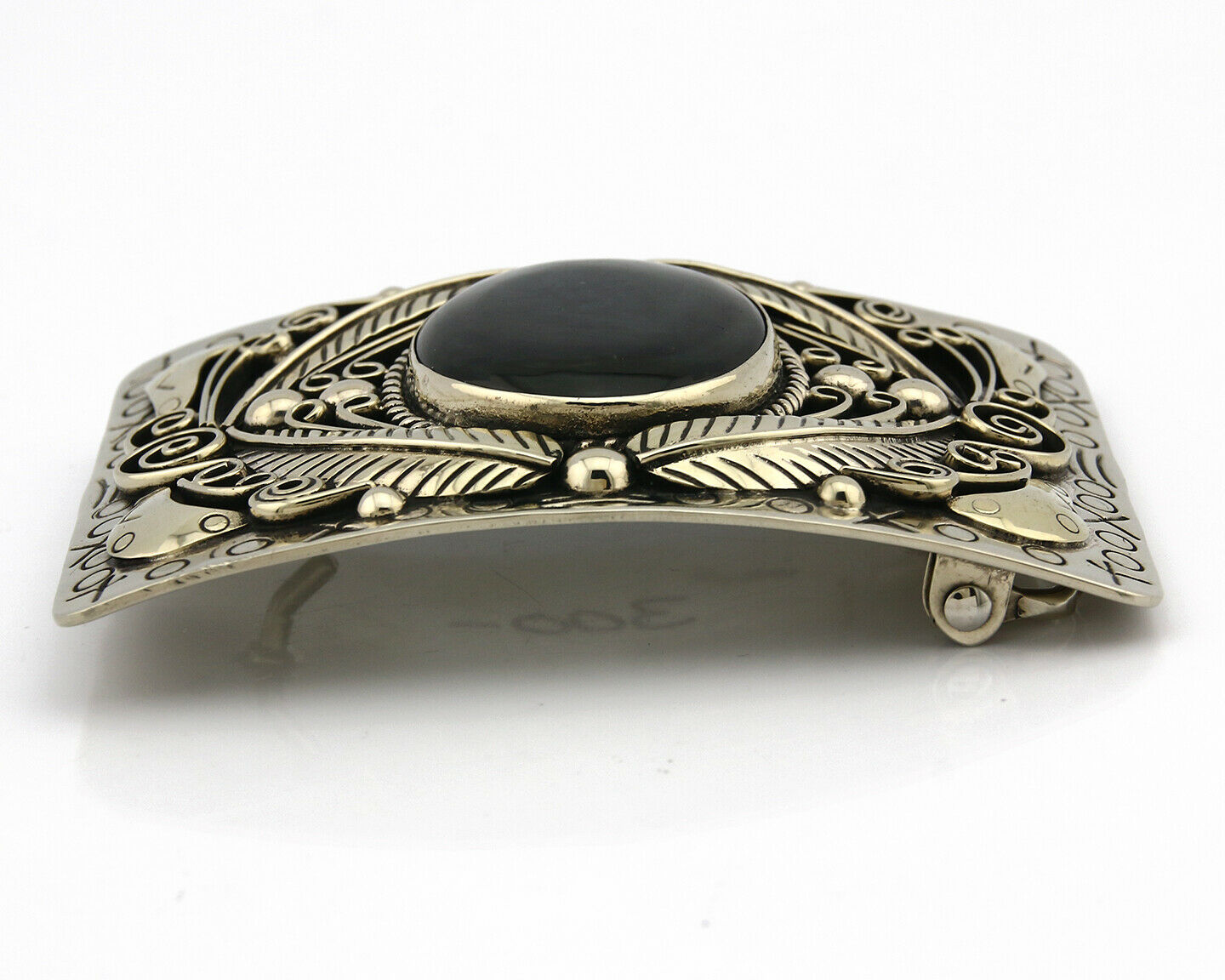 Navajo Handmade Belt Buckle .999 Nickle Silver Chromite Artist Signed Tipi C80's