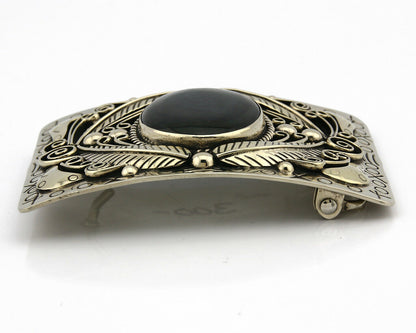 Navajo Handmade Belt Buckle .999 Nickle Silver Chromite Artist Signed Tipi C80's