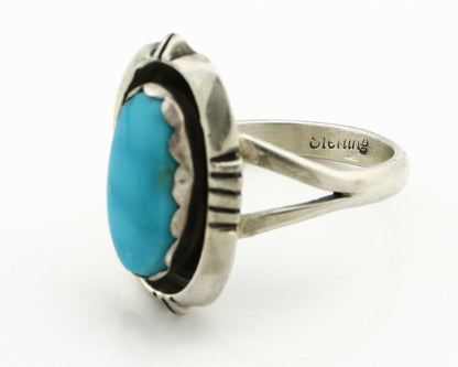 Navajo Ring .925 Silver Blue Gem Turquoise Handmade Native American Artist C80s