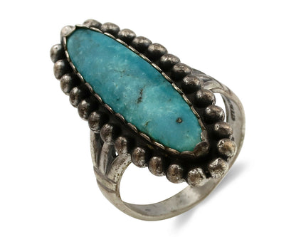 Navajo Ring .925 Silver Morenci Turquoise Signed Artist Sunbell C.80's