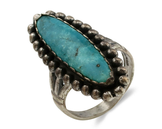 Navajo Ring .925 Silver Morenci Turquoise Signed Artist Sunbell C.80's