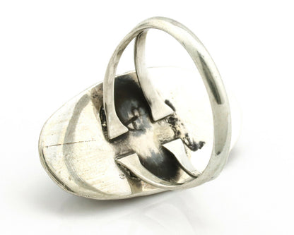 Navajo Ring .925 Silver Black Turquoise Artist Signed AB C.80's