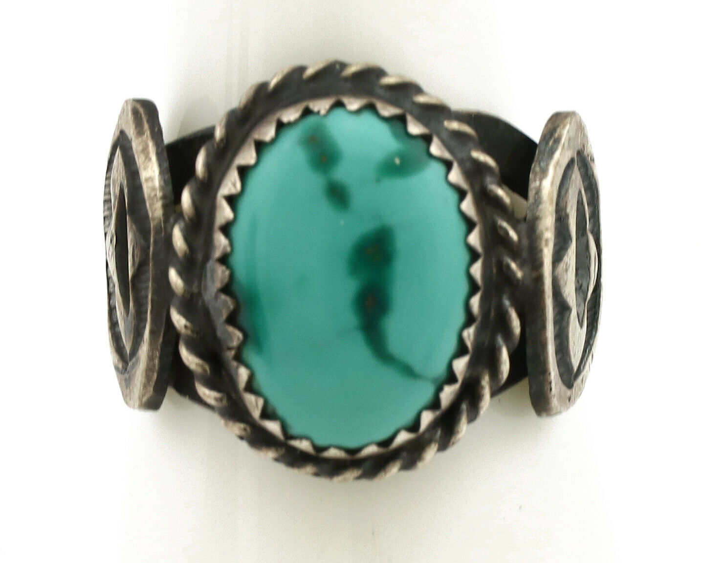 Navajo Ring .925 Silver Blue Turquoise Artist Signed FA C.1980's