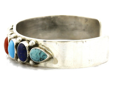 Women's Gemstone Navajo Bracelet .925 Silver Signed Leonard James C.80's