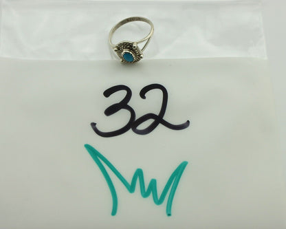 Navajo Ring .925 Silver Natural Blue Turquoise Artist Signed DT C.80's