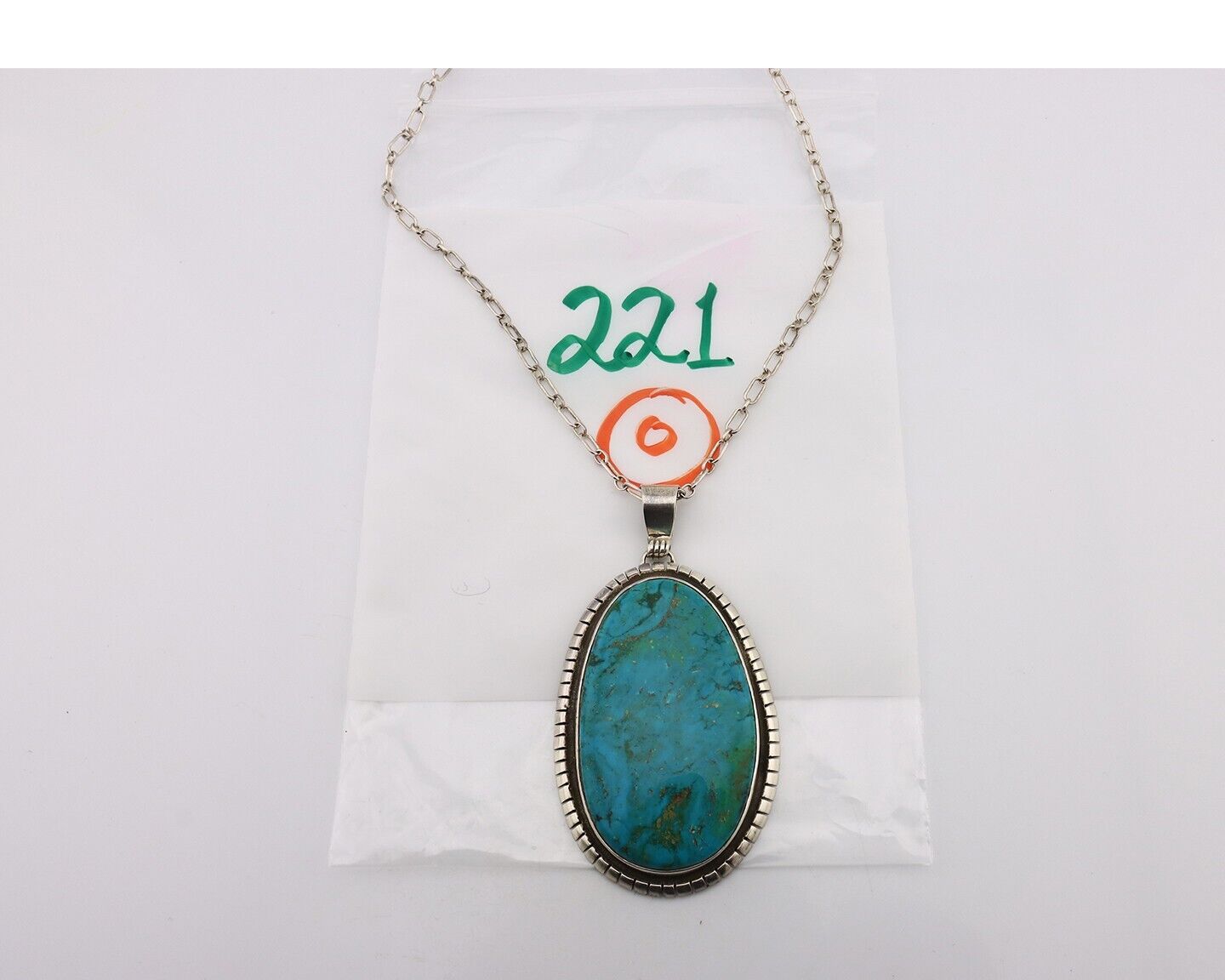 Navajo Necklace 925 Silver Natural Whole Slab Turquoise Signed Pictograph C.80's