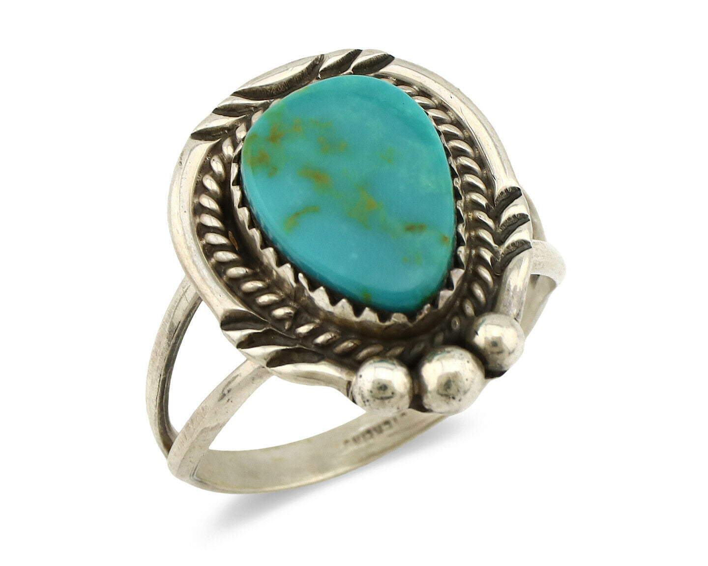Navajo Ring .925 Silver Kingman Turquoise Artist Signed A C.1980's